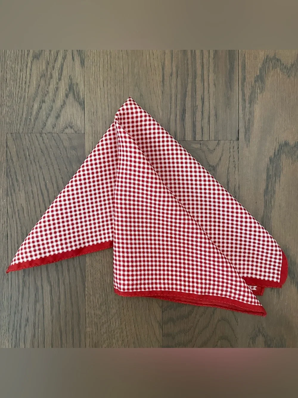 Vintage Gingham Check Print Silk Small Square Scarf in Red and White 14
